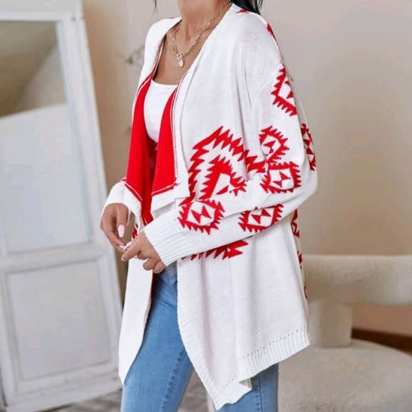 Argyle Pattern Waterfall Neck Cardigan - Picture 4 of 6